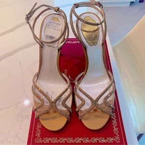 Brand New 💃🏻 Rene Caovilla Dania Gold PVC Satin Metallic size 38